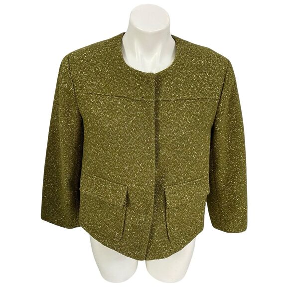 A New Day Blazer Womens 12 Jacket Green Gold Metallic Wool Blend Pockets Lined - Picture 11 of 16